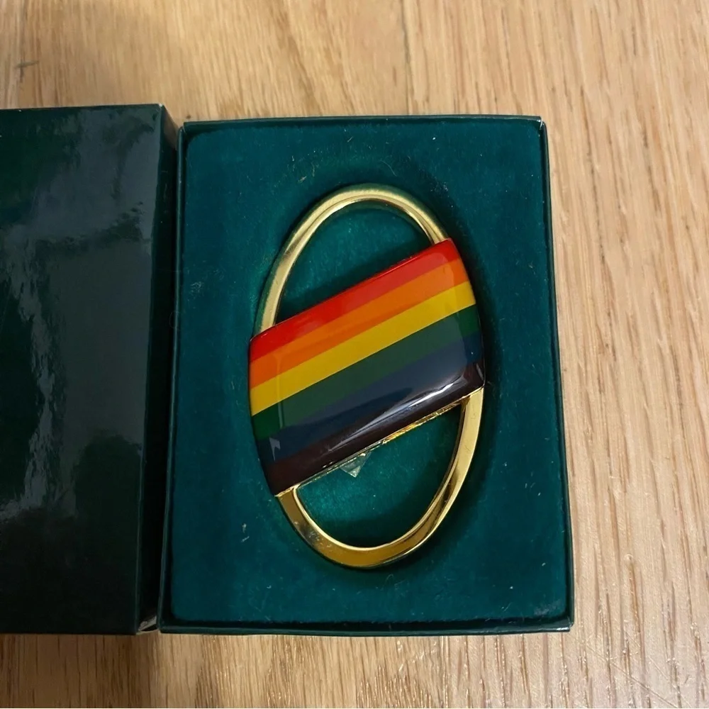 Rainbow Key Holder Men’s Colorful Striped Brooch LGBTQ Gold Plated Solid Brass